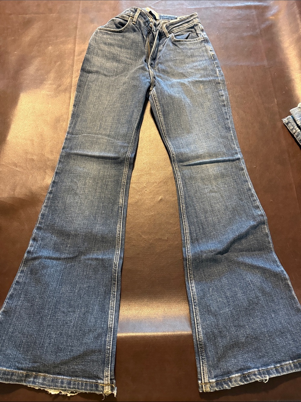 Wrangler Women's Blue Flare Jeans with Raw Hem - Picture 2 of 3